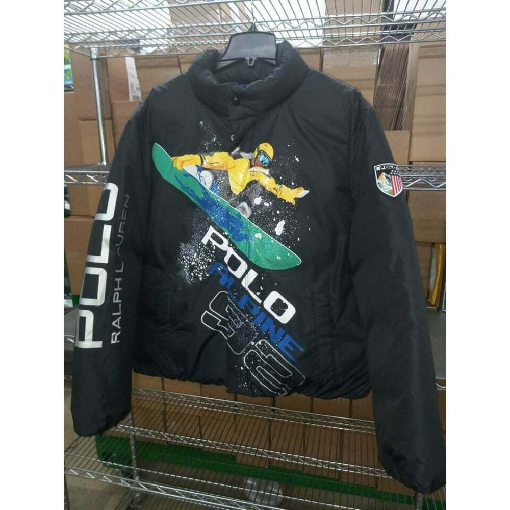 Ralph Lauren Polo Ski Snowboarding Graphic Down‎ Jacket Alpine 92 Black sz L